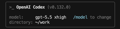 OpenAI Codex v0.132.0, gpt-5.5 xhigh